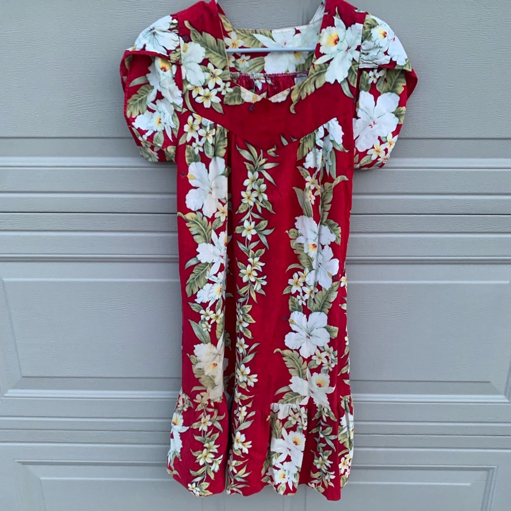 no brand red & white floral dress women’s size L